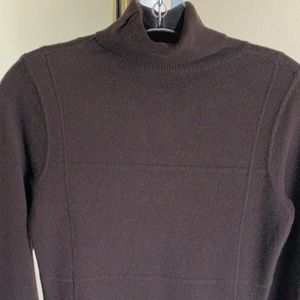 Turtleneck Brown Cashmere Long Sleeve Sweater Dress, Small